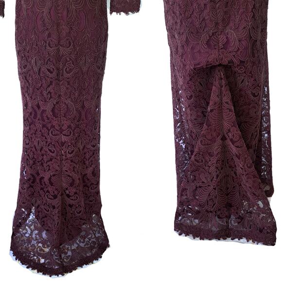 TADASHI SHOJI Corded Embroidery Formal Gown 10 Burgundy 3/4 Sleeve Maxi Dress - Picture 13 of 16